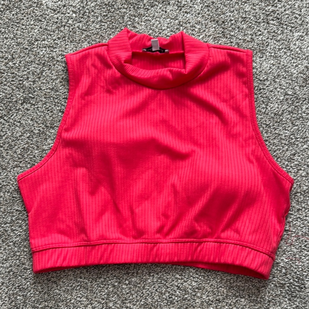 White Birch Pink Ribbed Crop Tank Top